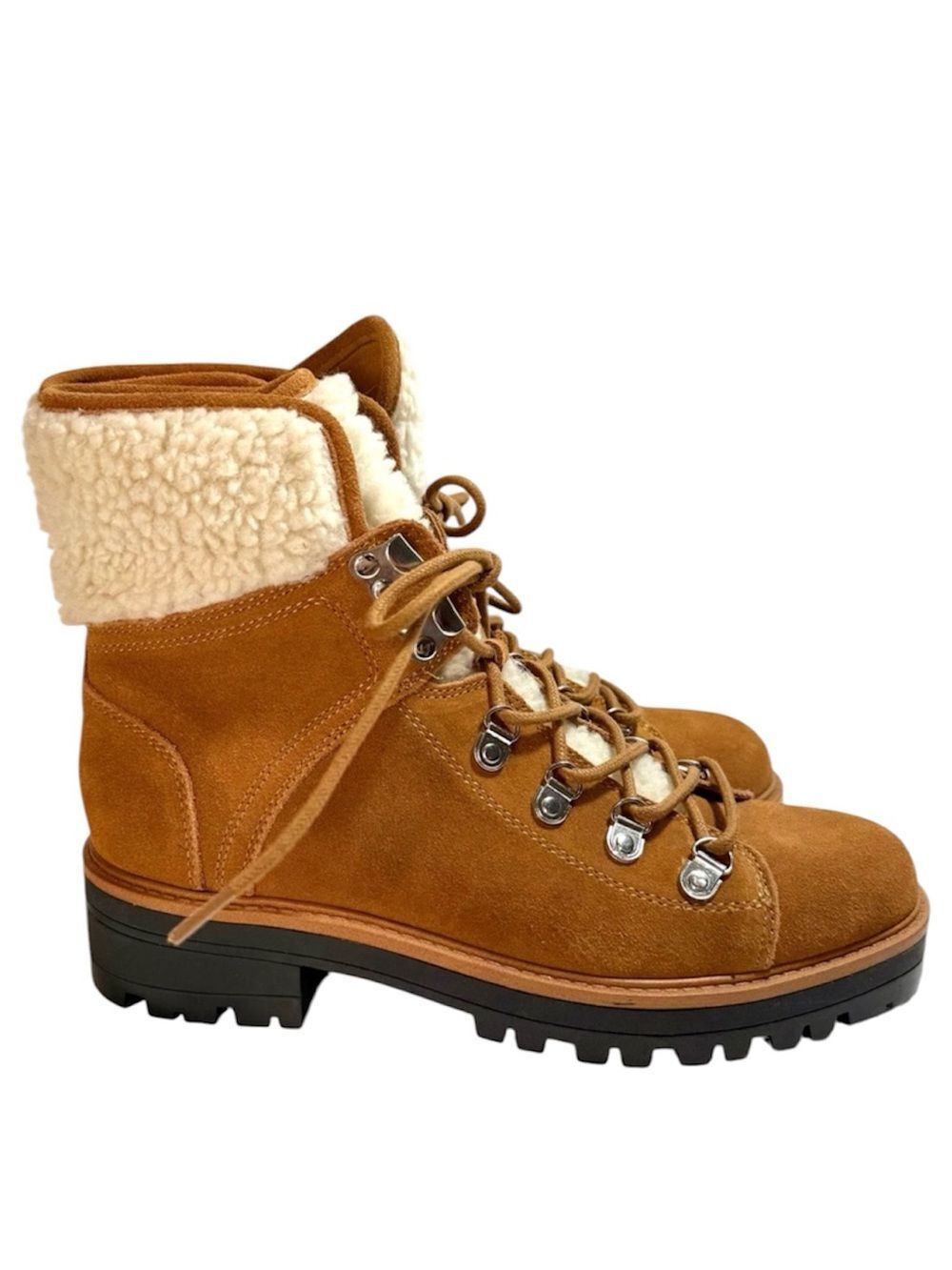 Marc Fisher Brown Suede Leather Sherpa Cuff Lace-Up Boots NWOT